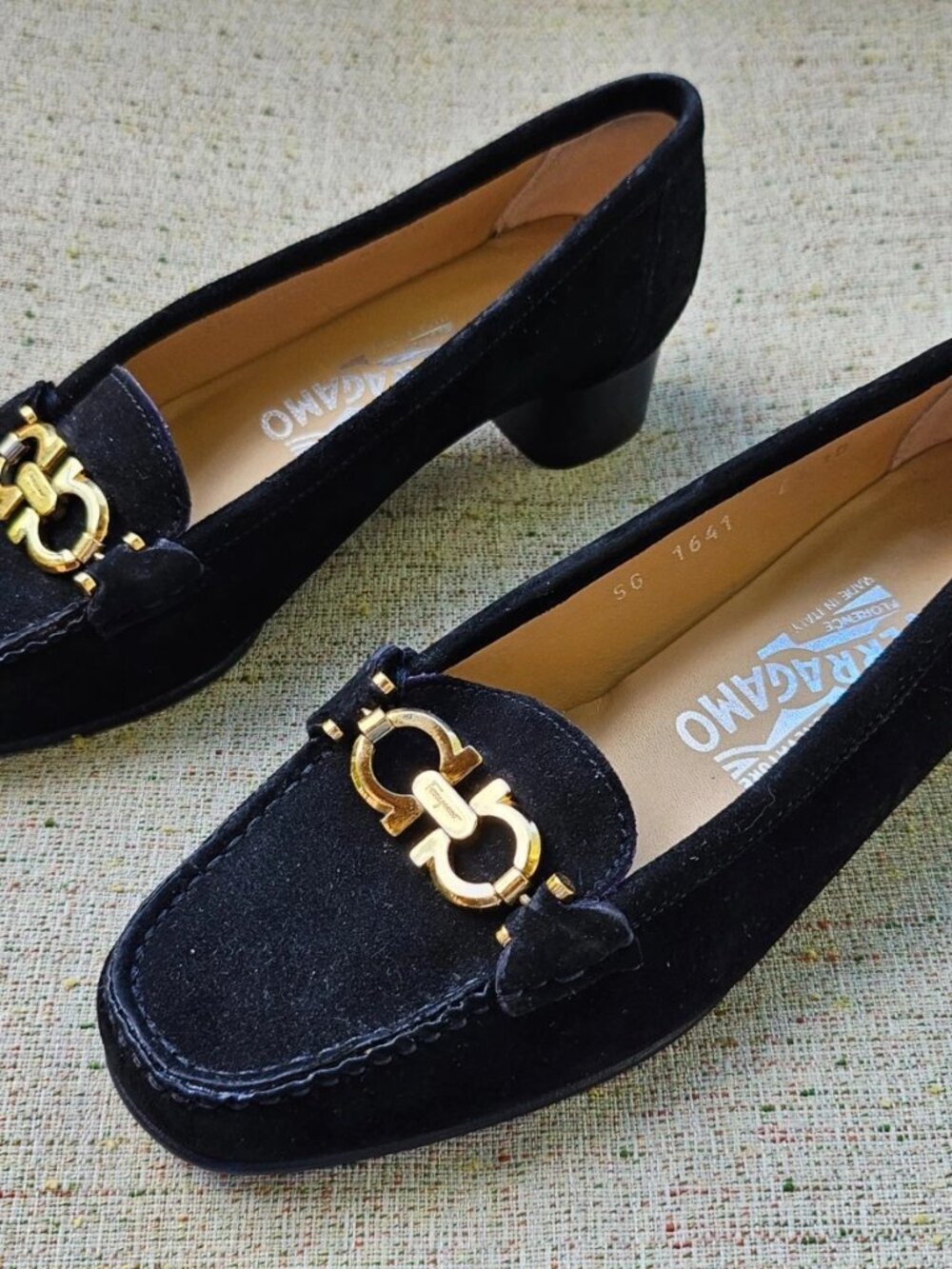 Vintage Salvatore Ferragamo Women Shoes Black Suede Leather Slip On Sz4.5 Italy - Picture 4 of 11